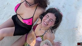 Must Watch: Wet Golden Showers Galore On Public Beach With Busty Step-Mom And Step-Daughter
