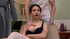 Juicy `Busty Applicant Pleasant Exam`: Stretches Gaping Pussy With Trainer Big Cock Pov