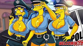 Raw The Simptoons Porn Cartoon: 3 Sexy Buxom Police-Women Enjoy Gonzo Group-Sex With Bart & His Pals