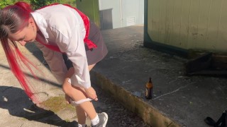 Insane I Caught My Neighbor'S Daughter, A Graduate, Drinking And Punished Her With A Bottle In Her Ass