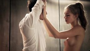 Hot Too Skinny Babe In Coat On Naked Body Dominates Her Boyfriend In His Office