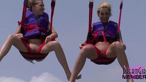 Hardcore Wild Exhibitionists Flashing Their Tits And Bare Pussies While Parasailing On A Public Beach
