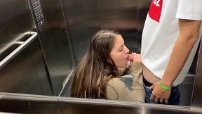 Wet Deepthroating My Dick In A Public Risky Sex In The Hotel Elevator.