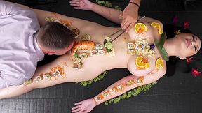 Raw Busty Asian Ladies Decorate Their Bodies With A Delicious Dinner Before A Hot Threesome. - Must See