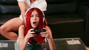 Hot Juicy Slim Redhead Cutie Didn'T Mind Being Hammered By The The Son Of Her Dad'S Pal, While Playing Videogame