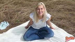 First Outdoor Sex With A Creampie Surprise And A Cumshot For A Blonde