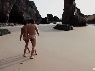 Hot Impressive Chap Is Getting A Unfathomable Blow Job On The Beach, In Advance Of Screwing A Smokin' Hawt Brunette Hair