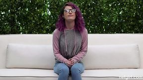 Hot Mmf Casting For A Petite Purple-Haired Babe With A Shaved Pussy