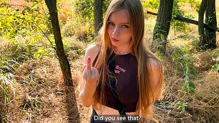 Wild Horny Schoolgirl Got Lost In The Forest And Is Ready To Do Anything To Get Out